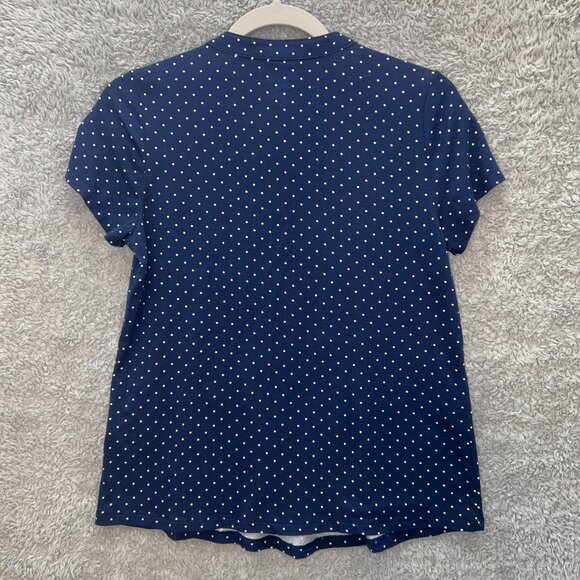 Lands’ End Navy Blue White Polka Dot Pintuck Blouse Classic Casual Preppy XS NWT - Picture 4 of 8